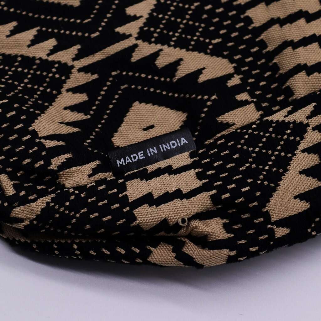 Handwoven patterned fabric bag made in India by Maverick Bags.