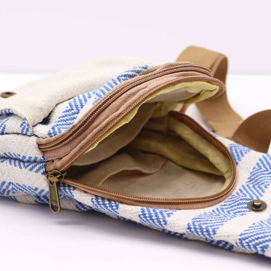 Body Cross Bag Natural Cotton - Blue & White - Image 4