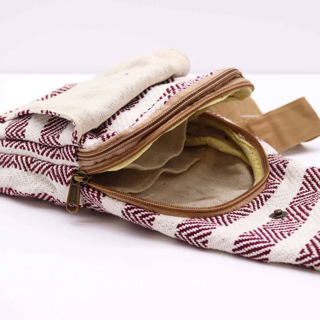 Body Cross Bag Natural Cotton - Burgundy & White - Image 4
