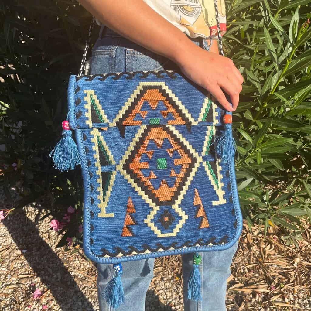 Sky Blue Kilim Messenger Festival Bag - Image 5