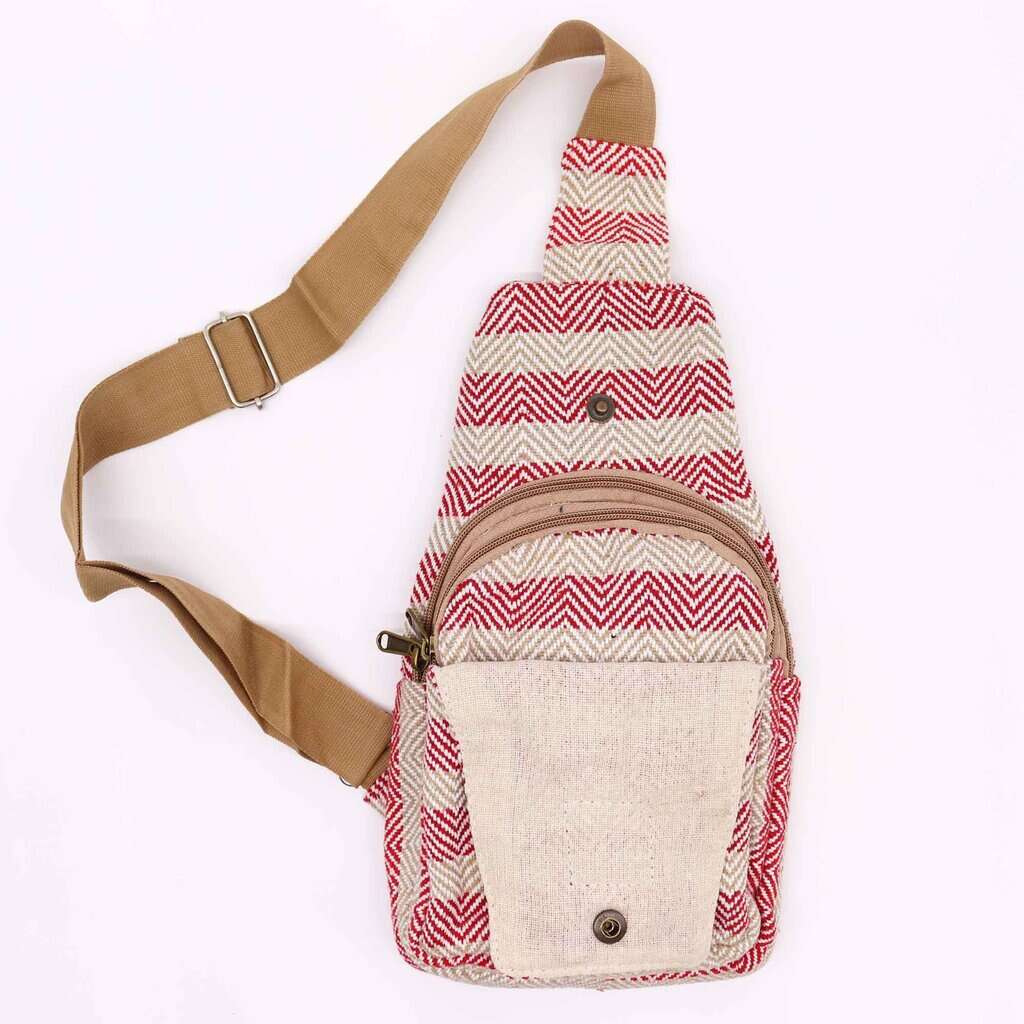 Body Cross Bag Natural Cotton - Tan & Pink - Image 2