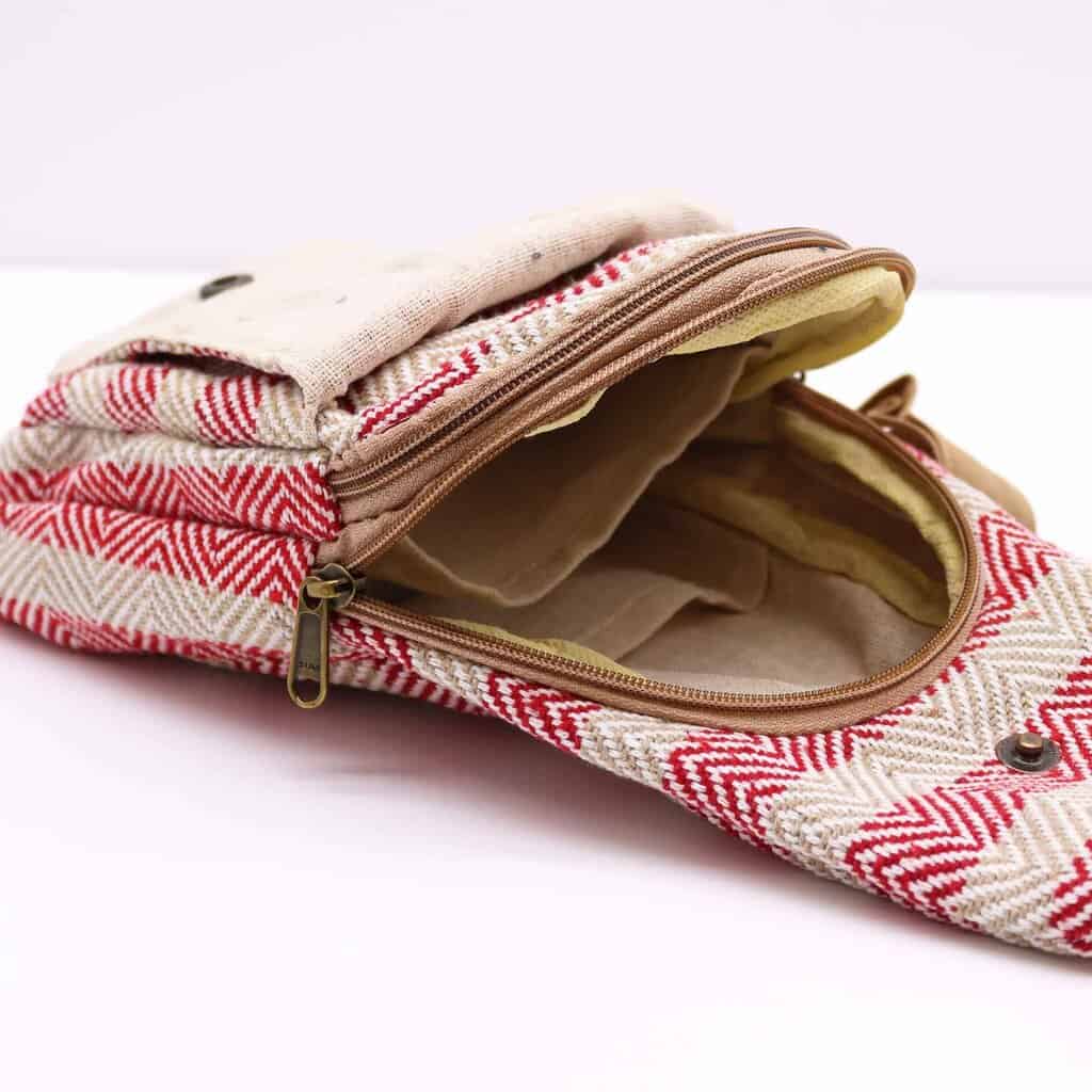 Body Cross Bag Natural Cotton - Tan & Pink - Image 4
