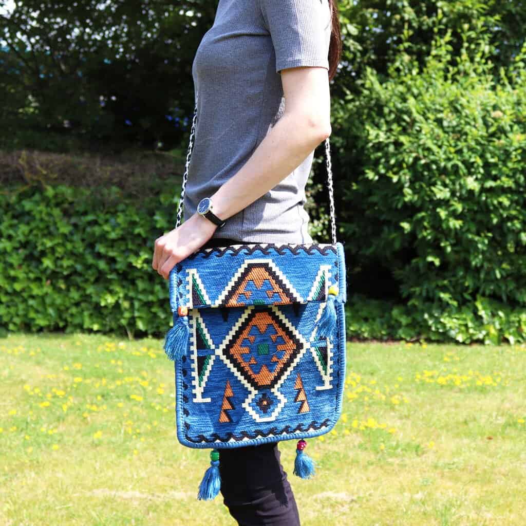 Sky Blue Kilim Messenger Festival Bag - Image 4