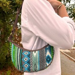Jacquard Hobo Bag - Bold Greens (brown strap)