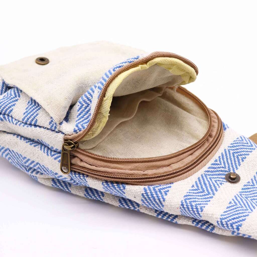 Body Cross Bag Natural Cotton - Blue & White - Image 3